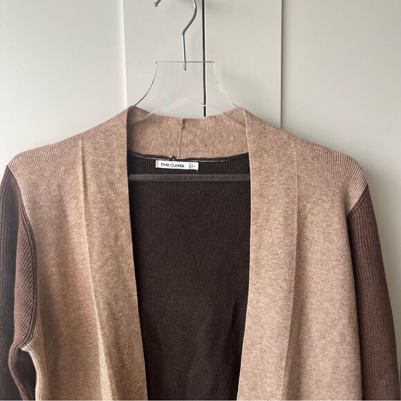 Pink Clover Color Block Cardigan Sweater Pockets Taupe Brown Womens small‎ NWOT - Picture 5 of 14